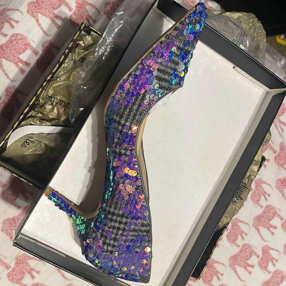 Charles David Translucent Heels With Sequin’s. Si… - image 1